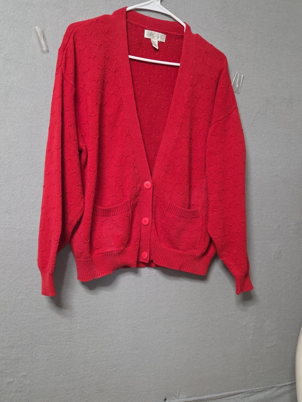 Vintage 90s Lord & Taylor Red 100% Cotton Button Cardigan Sweater L Made in USA.